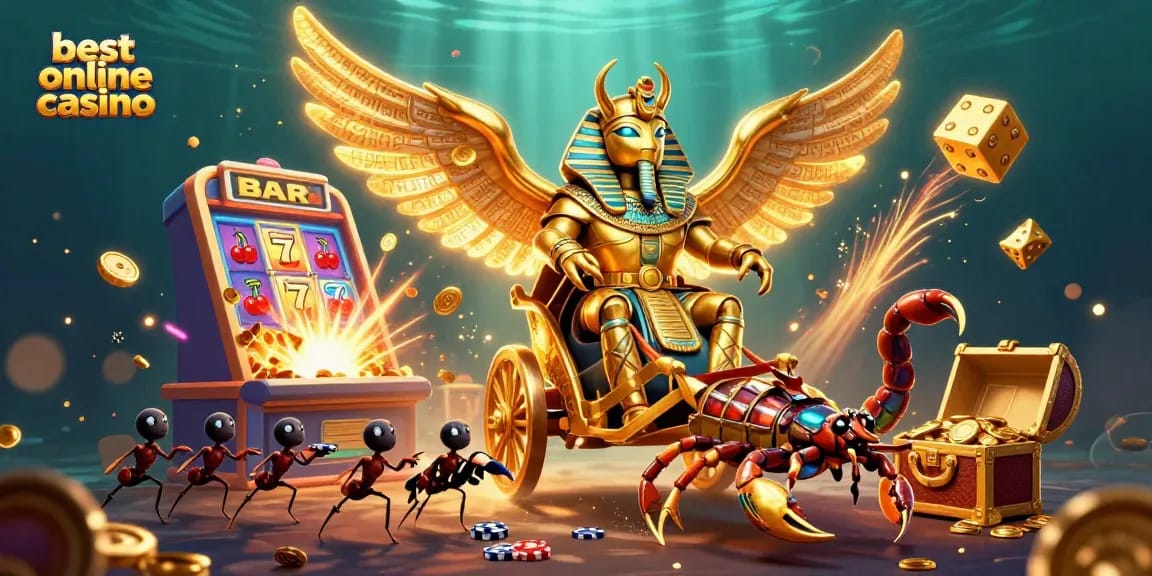 Experience winning excitement at the best online casino with vibrant 3D illustration of slot games.