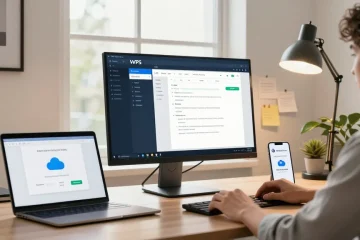 WPS Official Website user working seamlessly in a modern digital workspace, showcasing productivity with WPS Office software.