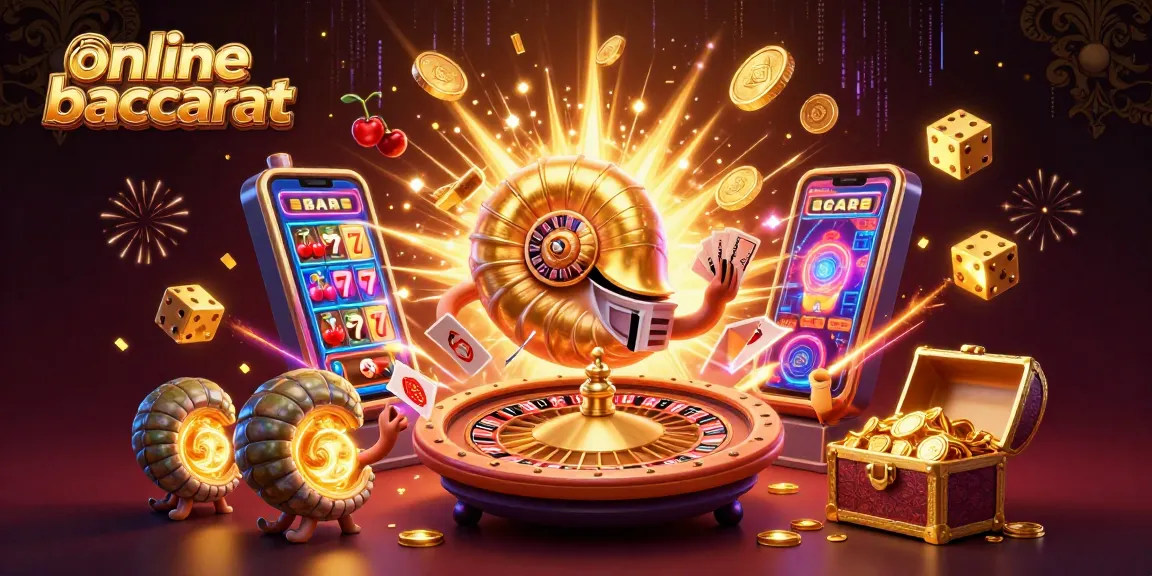 Engage in online baccarat action with vibrant casino elements and a golden nautilus character.